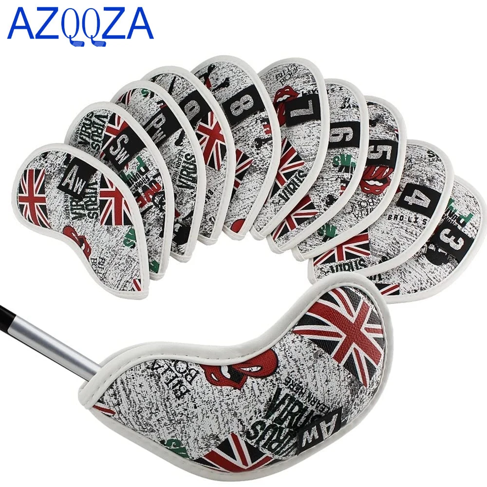 10 adet Golf demir Golf sopası kılıfı Union Jack atıcı kapak manyetik toka ile Golf sopası ucu kapakları Golf sopası kılıfı kırmızı