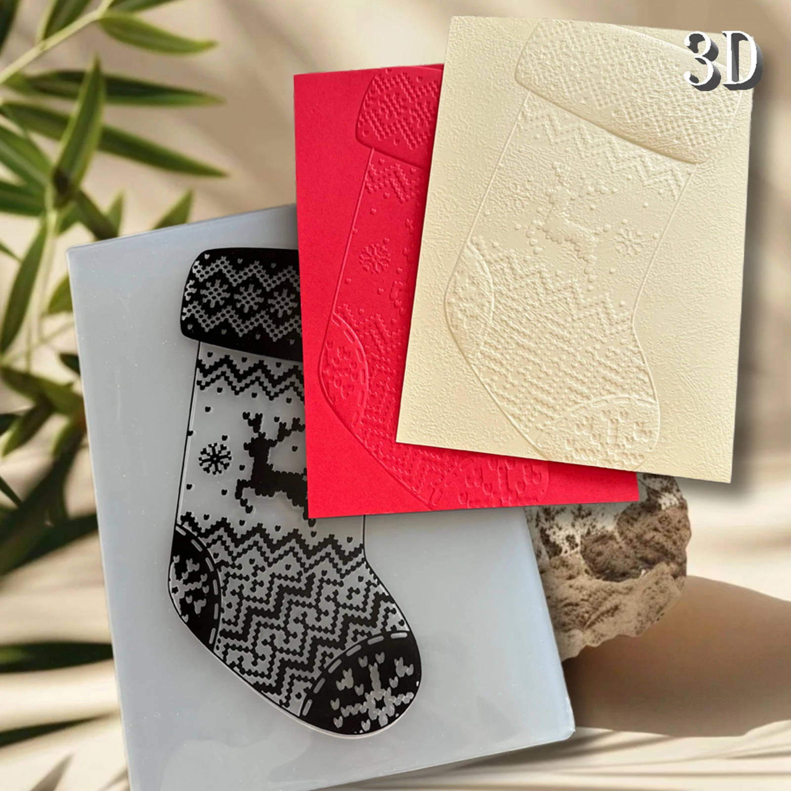 Bestseller 2025 Neu eingeführter 1-teiliges Set mit Textur „Weihnachtssocken“-Muster, 3D-geprägter Ordner – robuster Kunststoff, Weihnachten