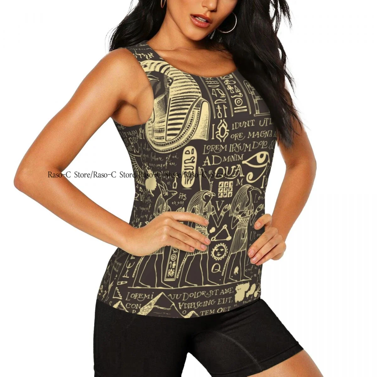 المرأة بلا أكمام اليوغا تانك القمم مصر القديمة الآلهة المصرية سريعة الجافة تشغيل سترة رياضية اللياقة البدنية الصالة الرياضية الأعلى تجريب اليوغا القمصان #2