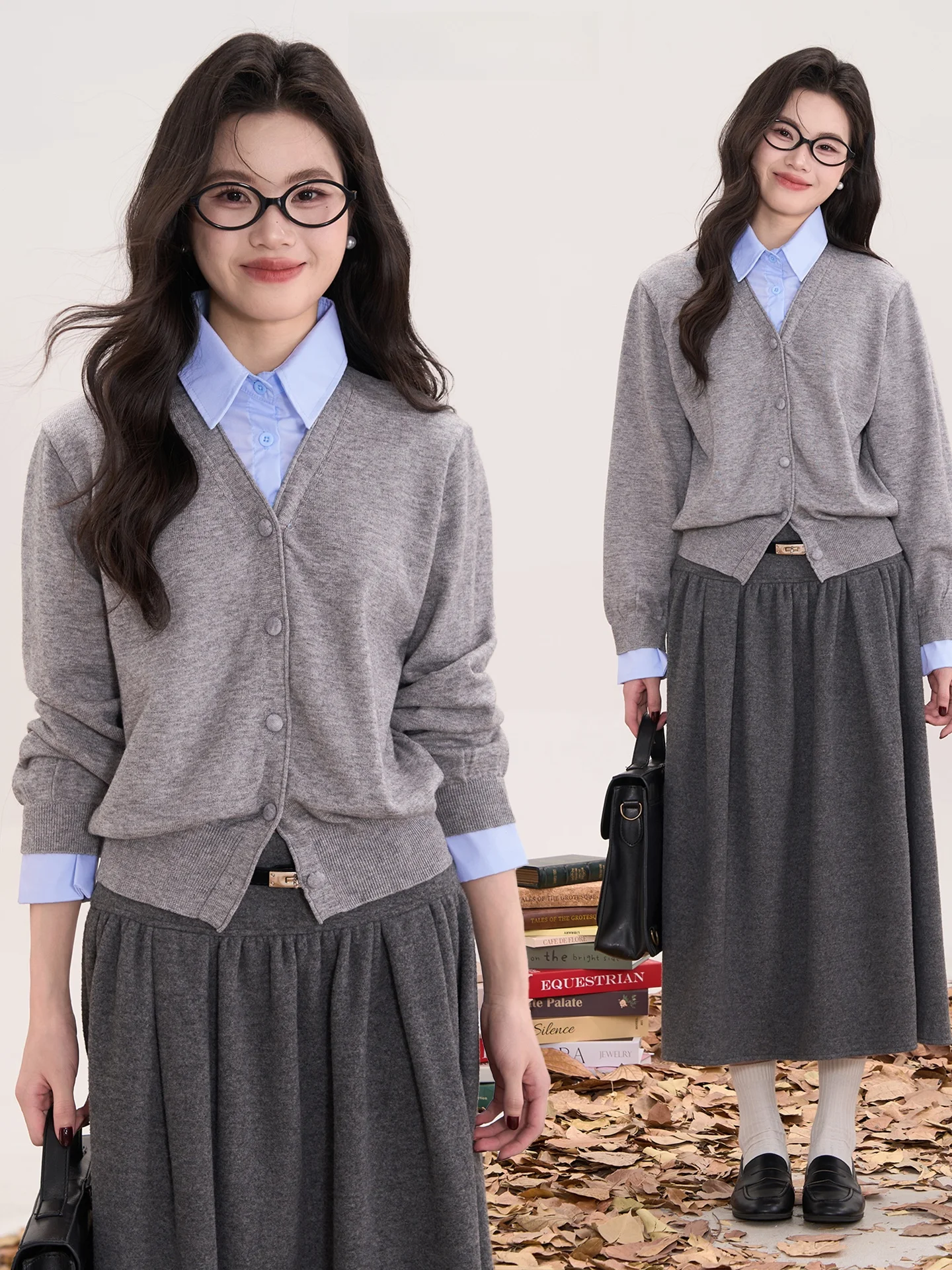

V-Neck Knitted Shirt Color Block Early Spring Women's Top Collar Long Sleeve Regular Fit Pure Color Commute Style Online...