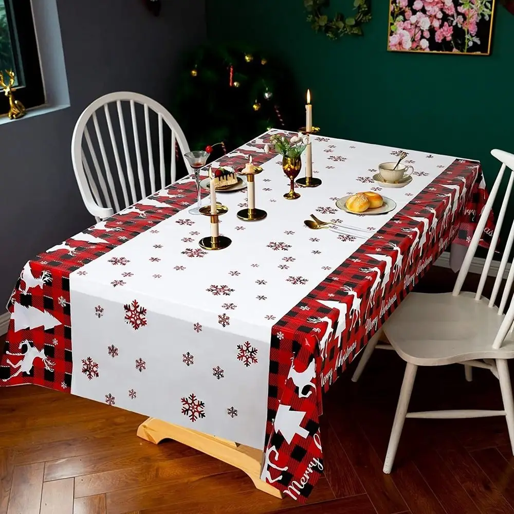 Plastic Christmas Tablecloth Snowman Snowflake Bronzing Disposable Tablecloths Table Decoration Disposable Table Cover Christmas