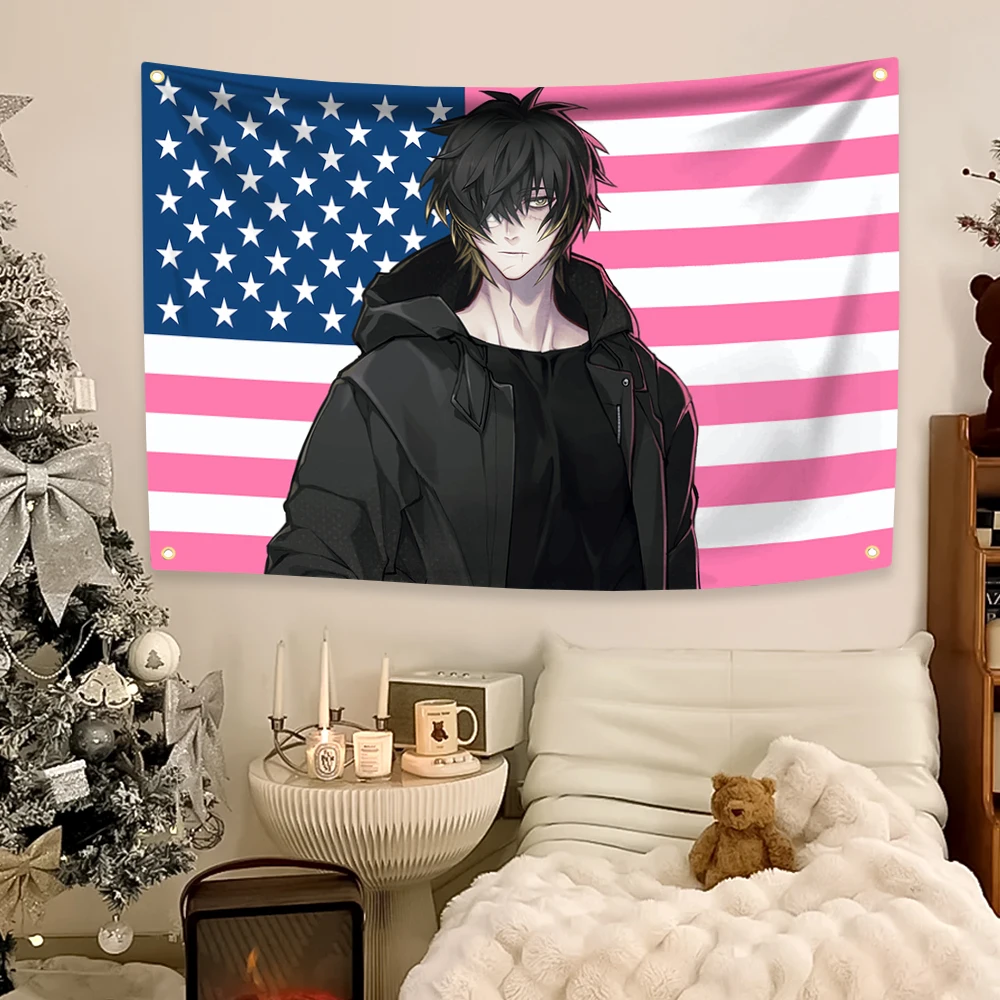 Anime Towa Wandteppich, rosa amerikanische Flaggen, Spielfigur, Kunst, Wandbehang, Dekor, Banner, Zimmer, ästhetischer Teen-Home-Wandteppich