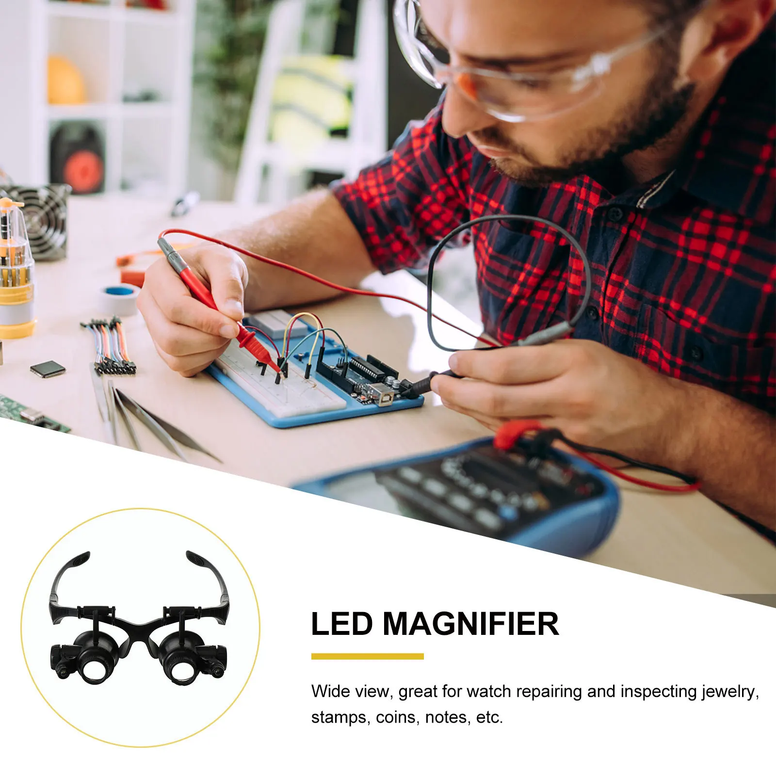 

1Pcs Head-Mounted LED Light Magnifying Glass Interchangeable Lens Head Magnifier for Jewelry Watch Repair Stamp Coin Collector