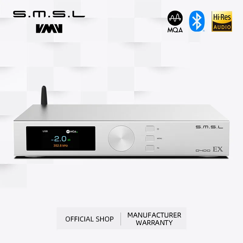 

SMSL D400EX AUDIO DAC 1*AK4191 2*AK4499EX OPA1612A LME49720 XU316 MQA-CD DSD512 32bit/768kHz Blutetooth I2S With Remote Control