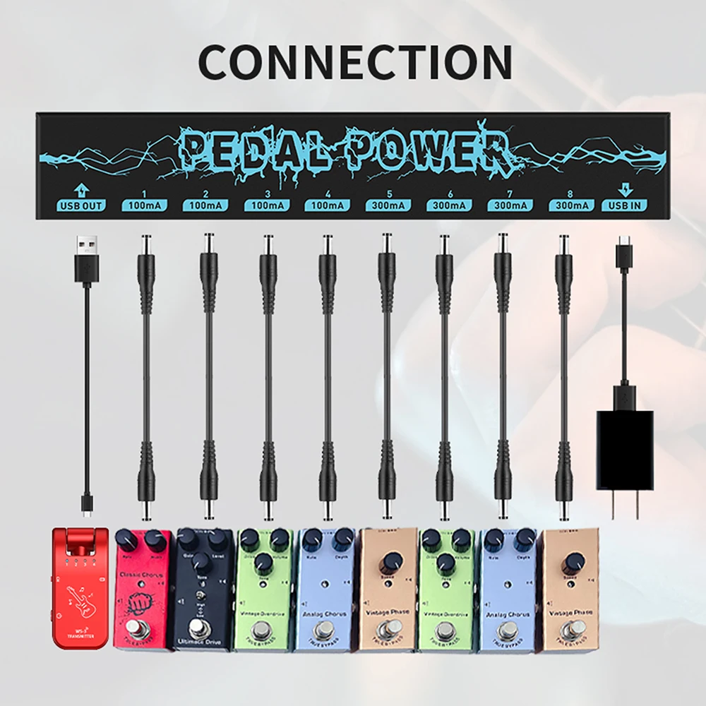 Guitar Pedals Power Supply 5V/2.1A with 8 Outputs Portable Durable Pedalboard Power Supply with USB Port Guitars Power Supply