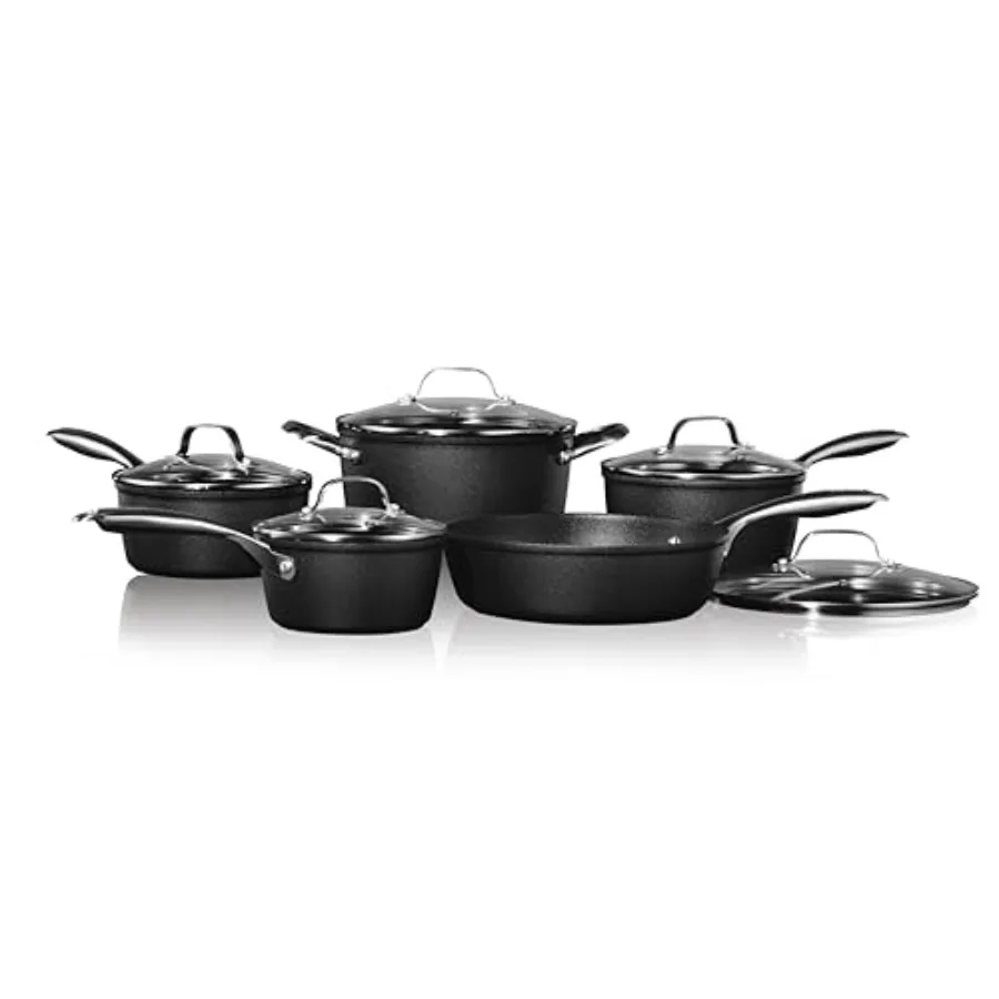 

Набор посуды с антипригарным покрытием The Rock Diamond из 10 предметов с прочной кованой алюминиевой конструкцией для высокотемпературной кухонной печи, безопасного до 500F