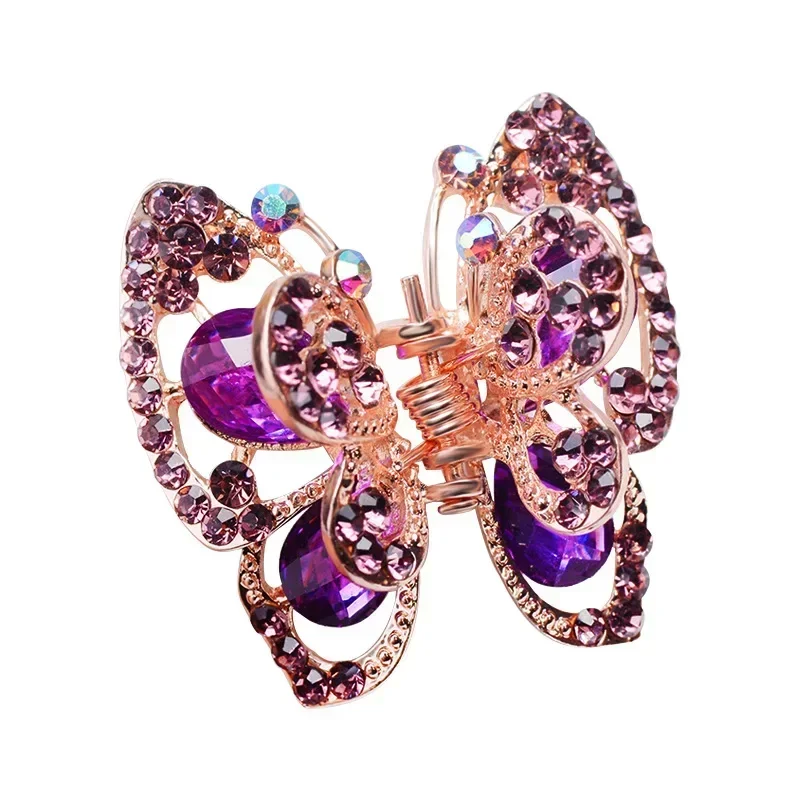 Butterfly Rhinestone Hair Claw Small Elegant Hairpin Glitter Shiny Pearl Grabs Metal Hair Clip for Women Girls Sweet Accessories