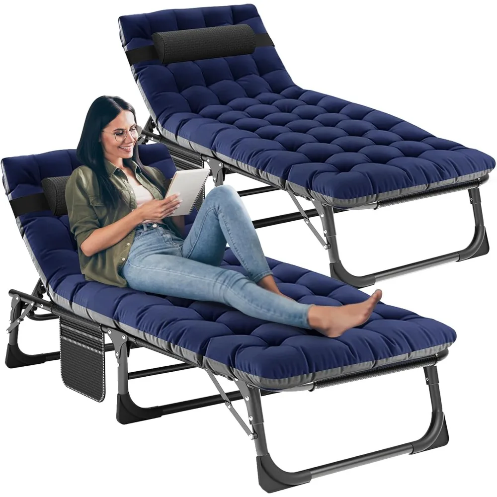 

Folding Outside Chaise Lounge Chair with Mattress, 5 Position Adjustable Patio Reclining Chairs Perfect for Outside, Sunbathing