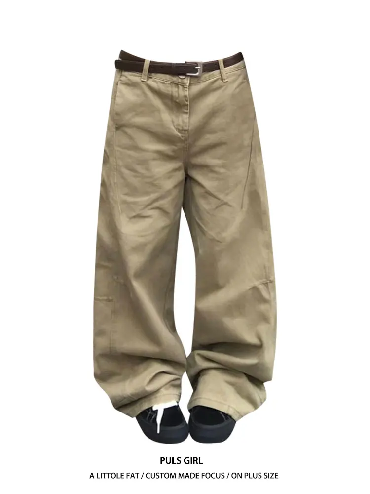 

plus Size American Retro Khaki Wide Leg Jeans Women's Casual Loose Slimming Versatile High Waist Jeans for Young Ladies