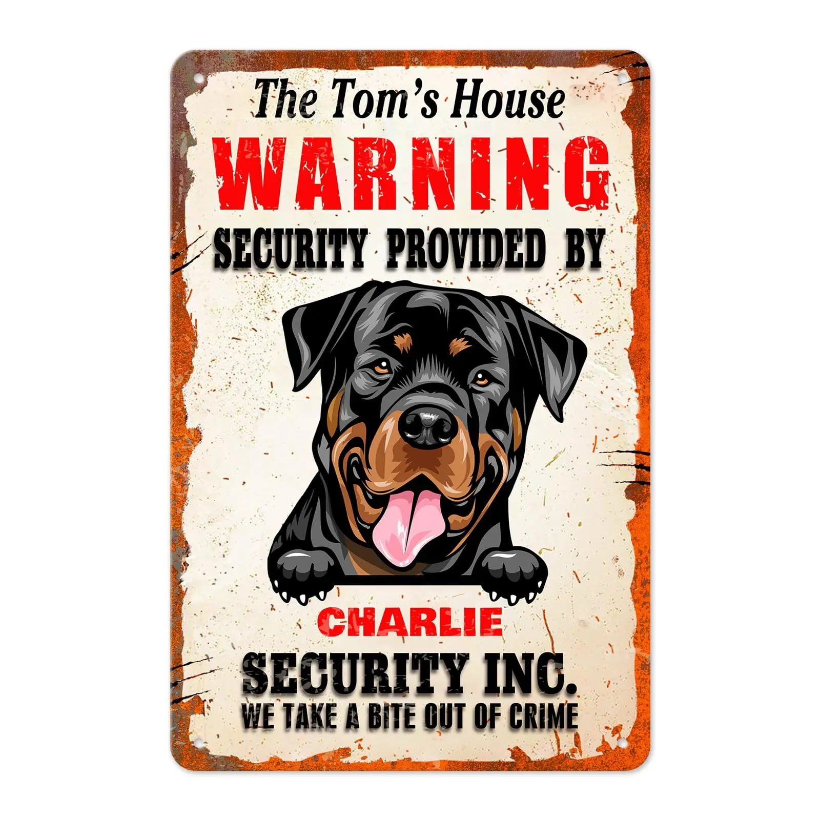 MALIHONG Personalized Funny Warning Security Rottweiler Dog Sign Home Security Provided by Dog Metal Sign Retro Vintage Custom N