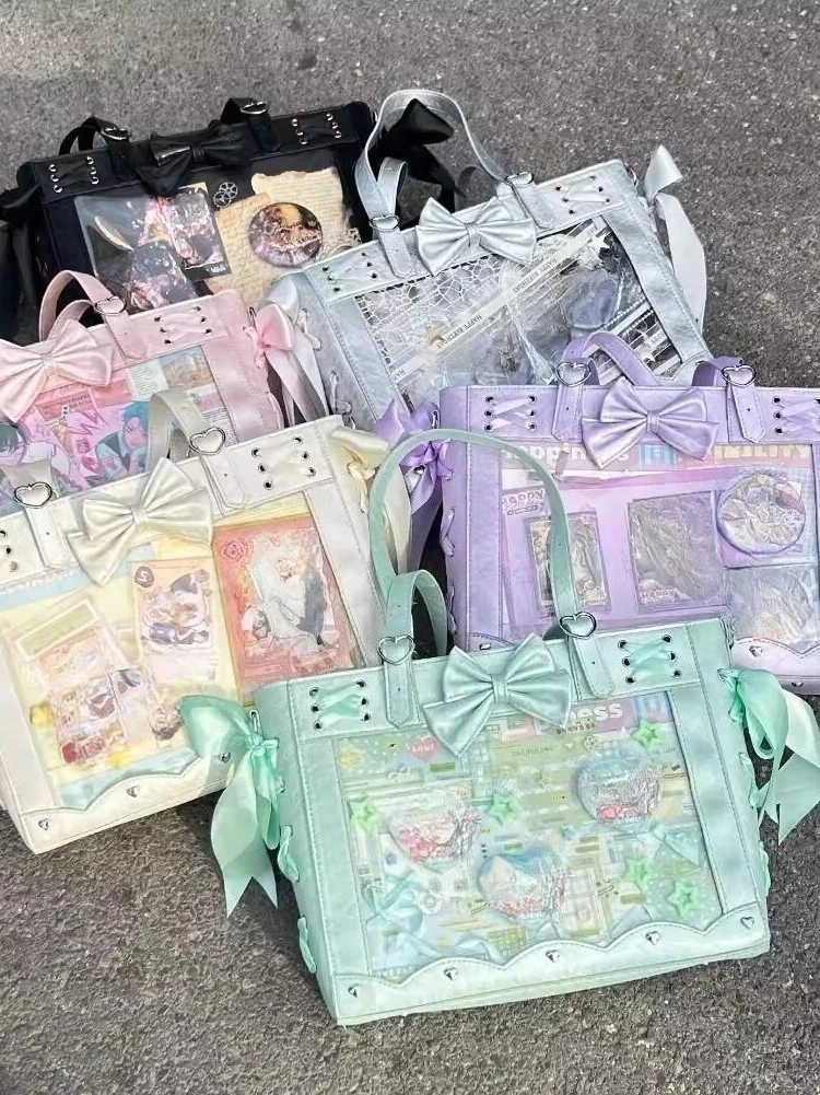 

Y2k Aesthetic Bandage Bow Bandage Shoulder Handbags Fashion Sweet Kawaii Transparent Underarm Bag Lolita Women Preppy Ita Bags