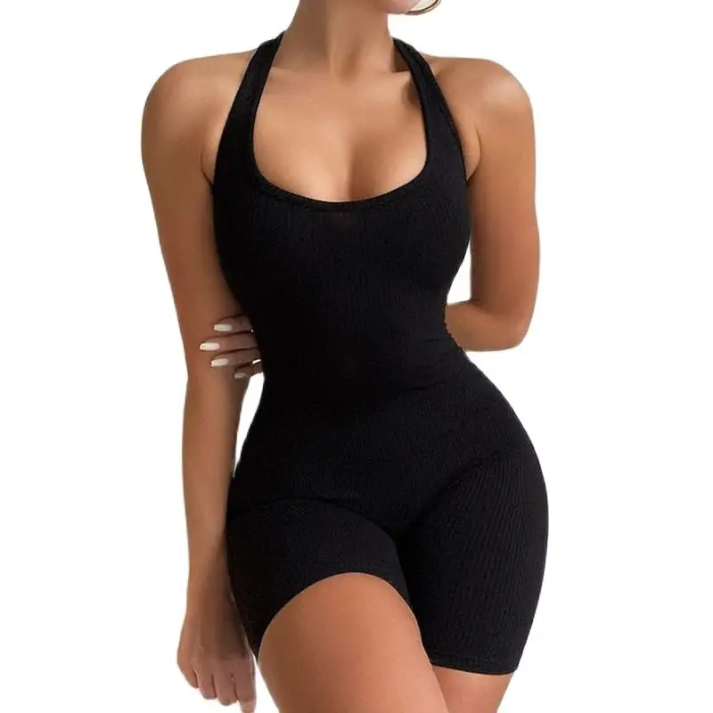 2021 Cross-bBorder Hot Sale New European And American Sleeveless Stitching U-Neck Slim Sexy Sports Jumpsuit