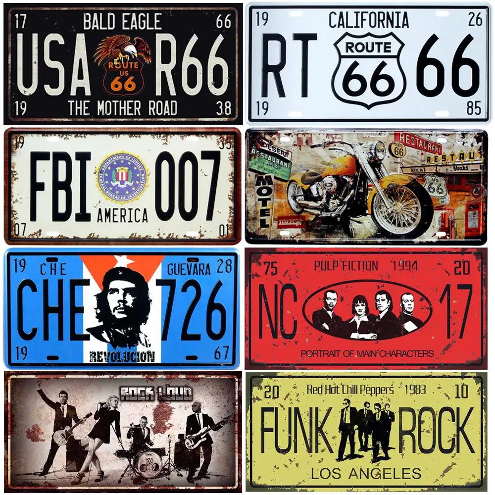 Carteles de estaño de Metal Vintage de EE. UU., placa Retro Route 66, cartel artístico del FBI 007 para Bar, Club, pared, garaje, decoración del