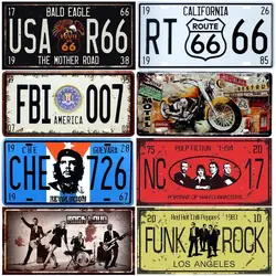 USA Vintage Metal Tin Signs, Route 66, Placa Retro, Placa FBI 007, Cartaz de arte para Bar, Clube, Parede, Garagem, Decoração para casa, 15x30cm, A133