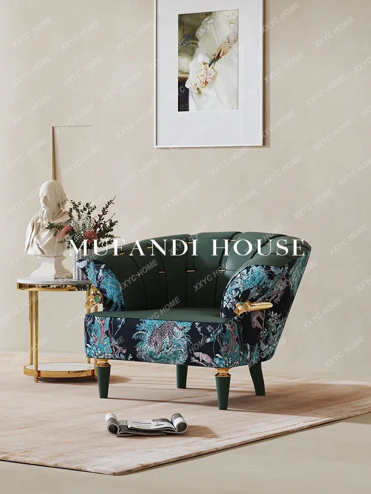 Light Luxury Couch Embroidered Color Picture Flannel Leisure Chair Living Room Armchair Balcony Chair