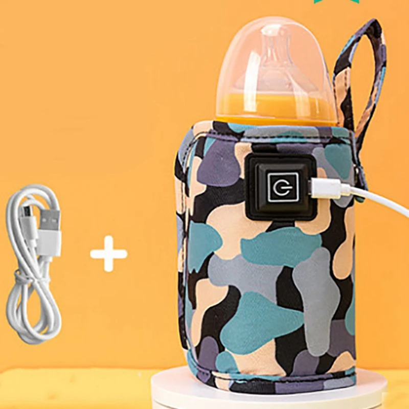 Universal USB Milk Water Warmer Travel Stroller Insulated Bag Portable Nursing Bottle Heater Camouflage-Black