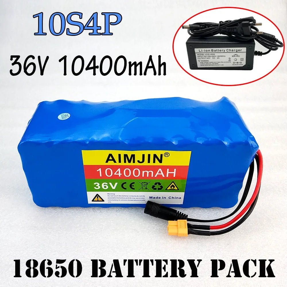 18650 battery pack 10S4P 36V rechargeable battery  large capacity  10400mAh, for electric bicycles and scooters +charger