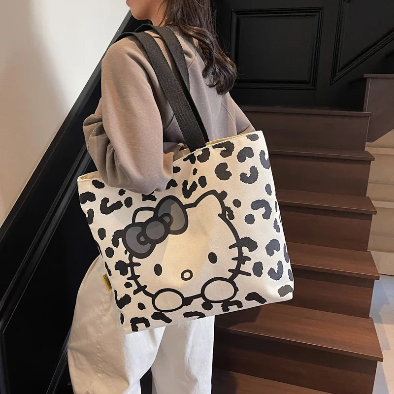 

Sanrio Summer New Canvas tote Bag Female Large Capacity Backpack Student Shoulder Bag hello kitty Cute Cartoon Commuter handbag