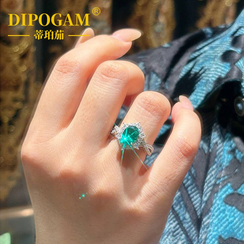 

DIPOGAM S925 sterling silver inlaid with grandmother emerald, lamuzzo color, pigeon egg emerald, fashionable women's ring