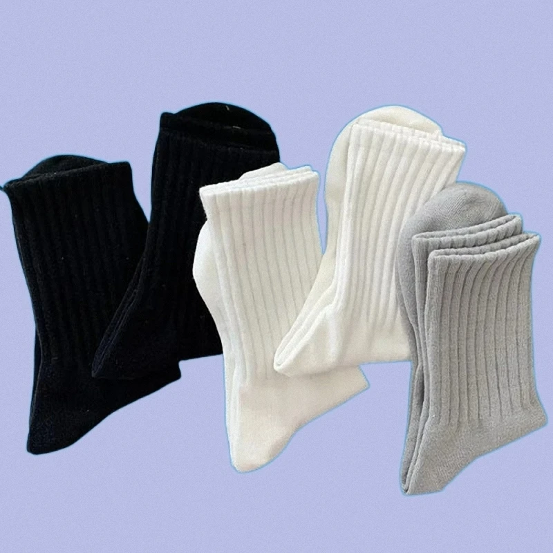 5 Pairs Men High Quality Black White Warm Socks Autumn Winter Male Breathable Solid Color Sport Long Middle Tube Casual Socks