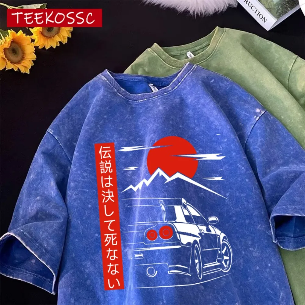 The Car Is Heading At Sunrise Washed Man T-Shirt Sommer Lose Mode T-Shirts Weiche Baumwolle Kleidung Herren Atmungsaktive Kurzarm