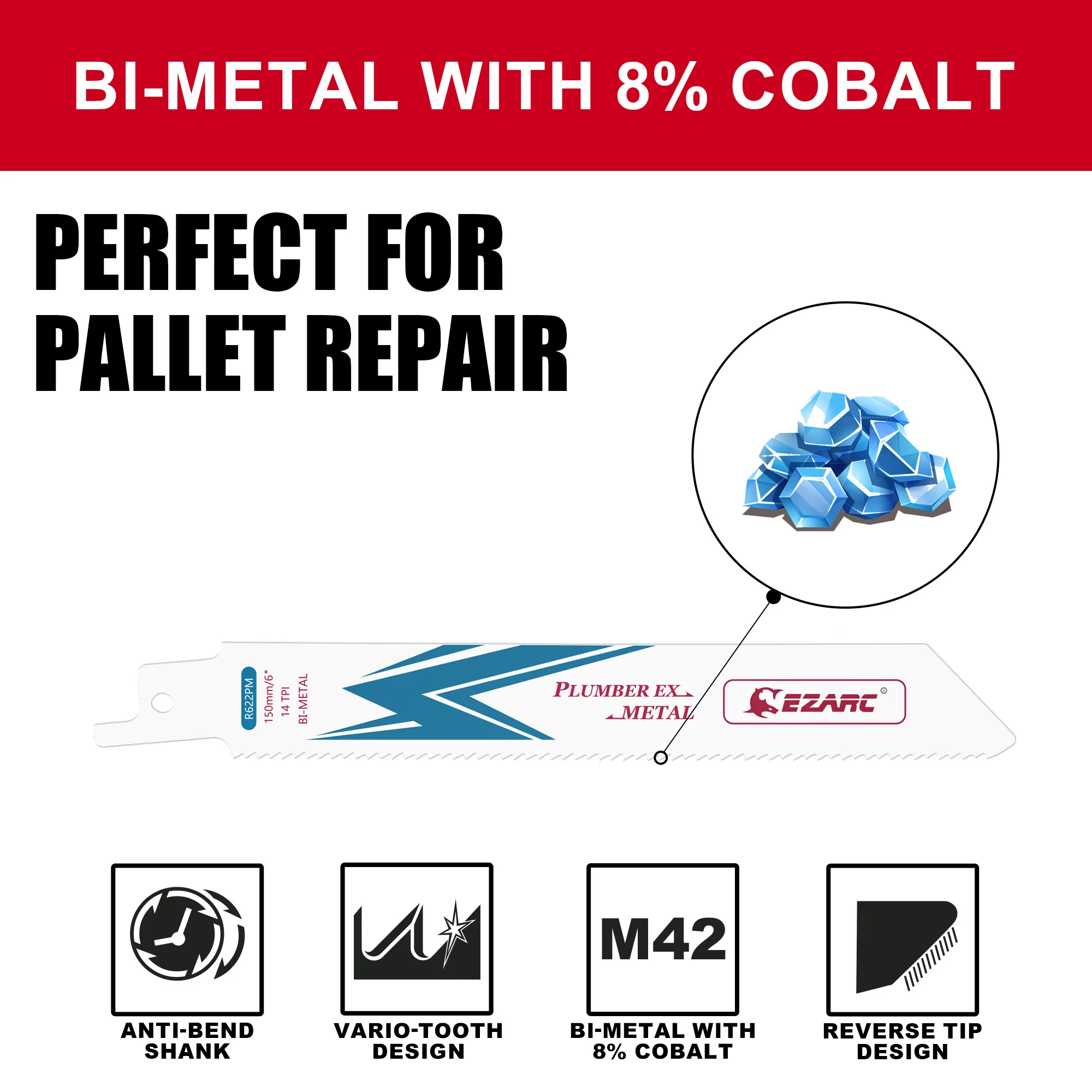 5 Stück 6-Zoll-Säbelsägeblätter 14TPI R622PM Bimetall-Kobalt-Säbelsägeblätter zum Metallschneiden 150 mm Schnitte Handwerkzeuge