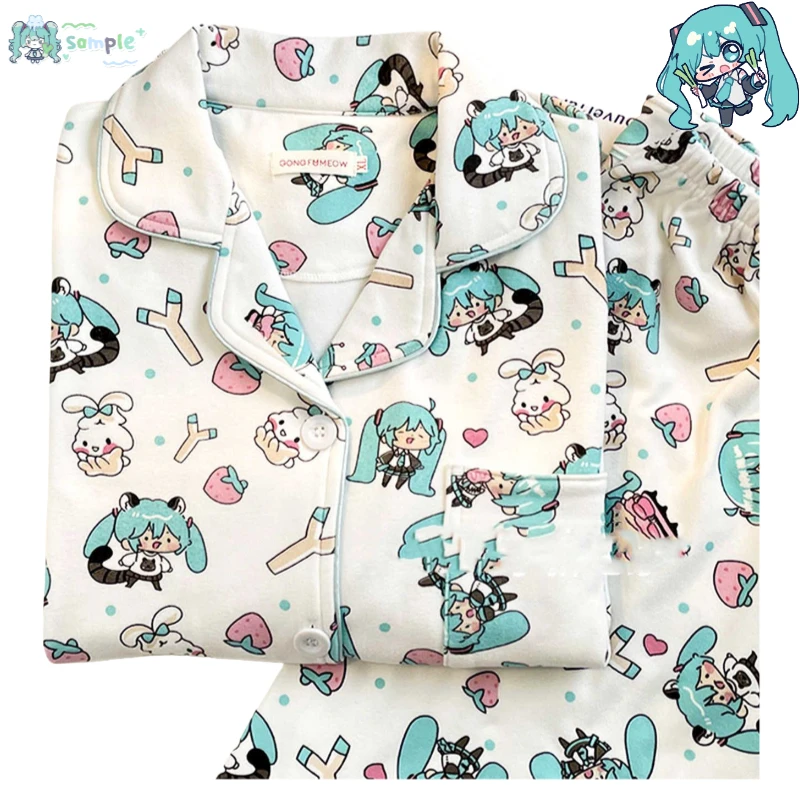 

Hatsune Miku cartoon cute home clothes Kawaii girls autumn and winter thick pajamas long sleeved pants anime peripheral gifts