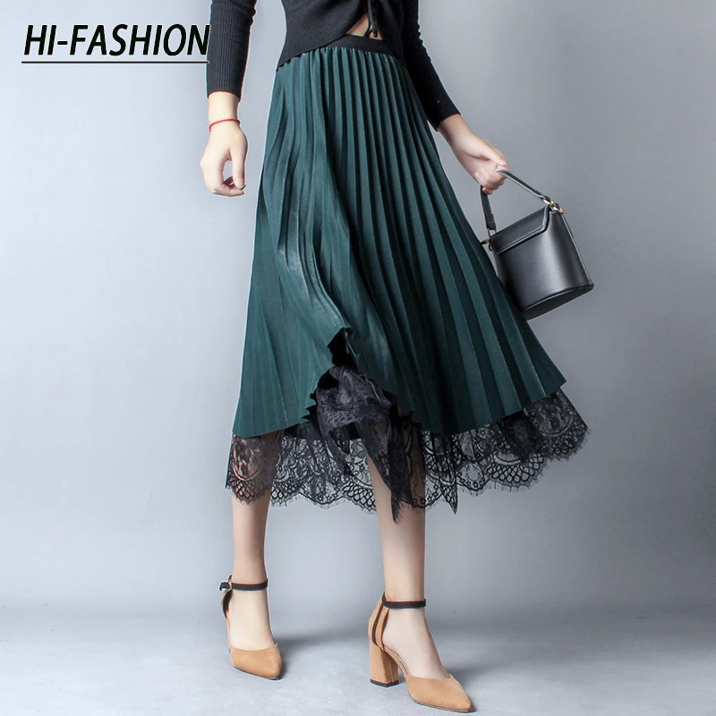 HI-FASHION Vintage Lace Gauze Women\'s Skirt Summer Korean Elegant Loose Midi High-waisted Skirts Woman Floral Skirts