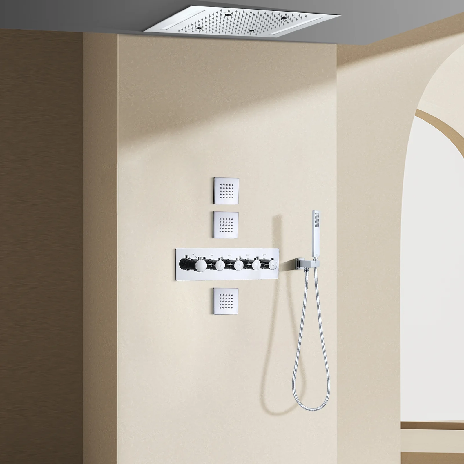 LED stainless steel concealed top spray, multi-functional shower shower set, constant temperature rain