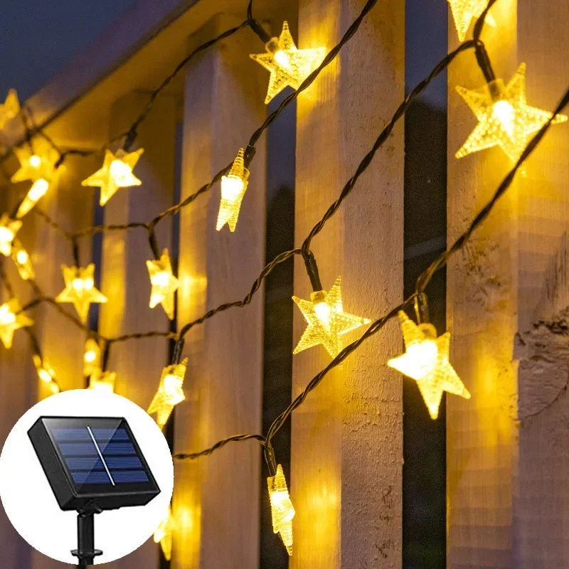 กลางแจ้งพลังงานแสงอาทิตย์ Twinkle Star String ไฟ LED พลังงานแสงอาทิตย์ String สําหรับ Garden Christmas Tree Holiday งานแต่งงานตกแต่งบ้าน