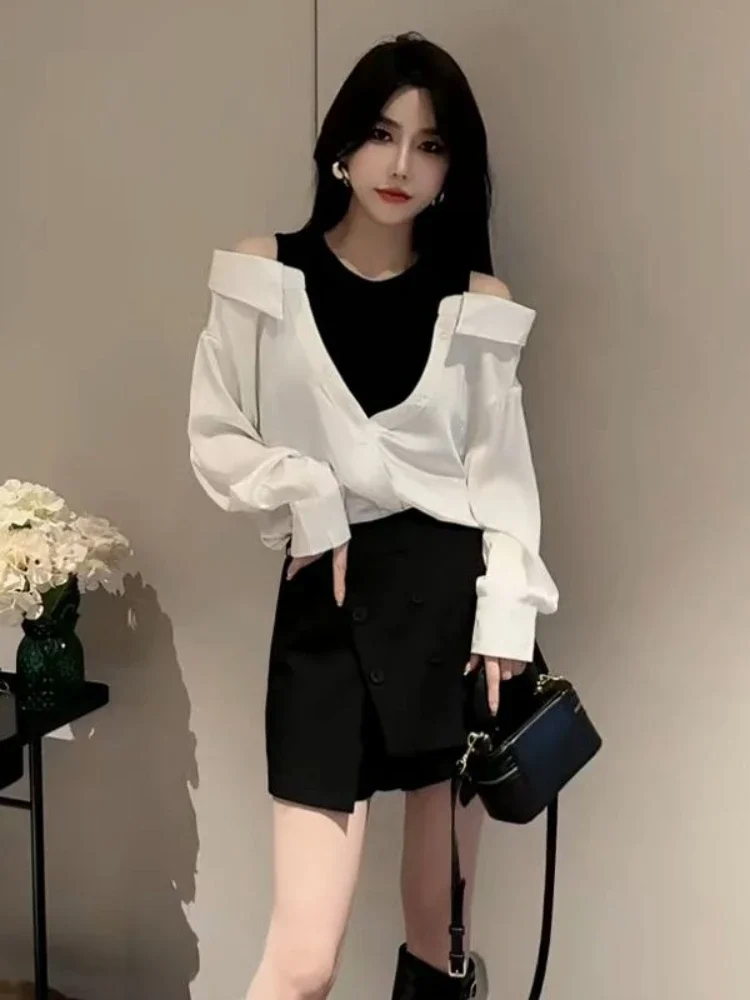 Splicing Camicia e camicetta da donna Allentato Casual Gioventù Fresco Elegante Harajuku giapponese Moda Carino Designer di lusso Y2k Top femminili