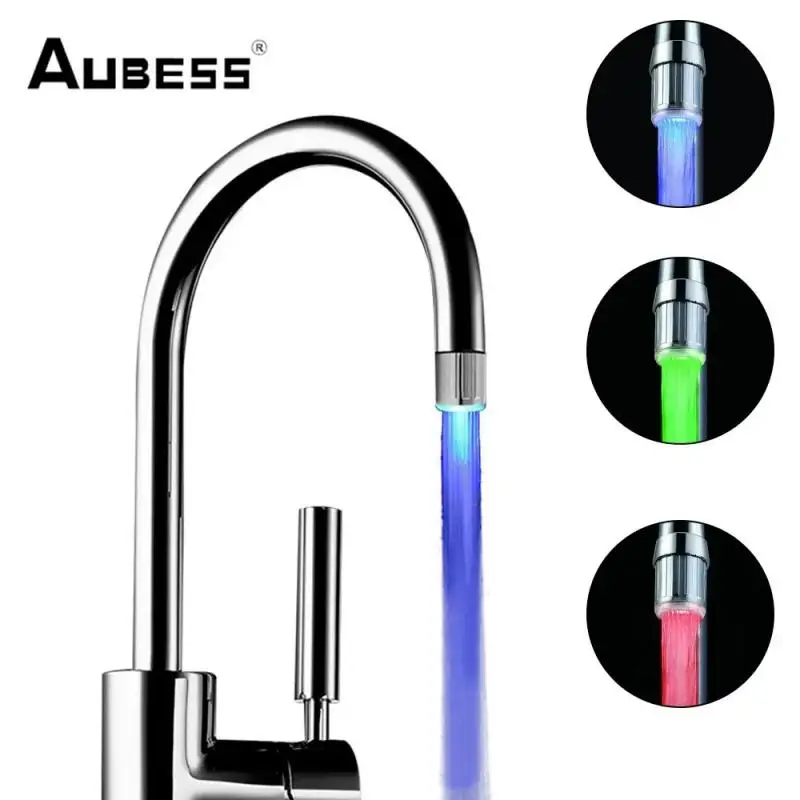 AUBESS LED Temperature Sensitive 3-Color Light-up Faucet Kitchen Bathroom Glow Water Saving Faucet Aerator Tap Nozzle Shower