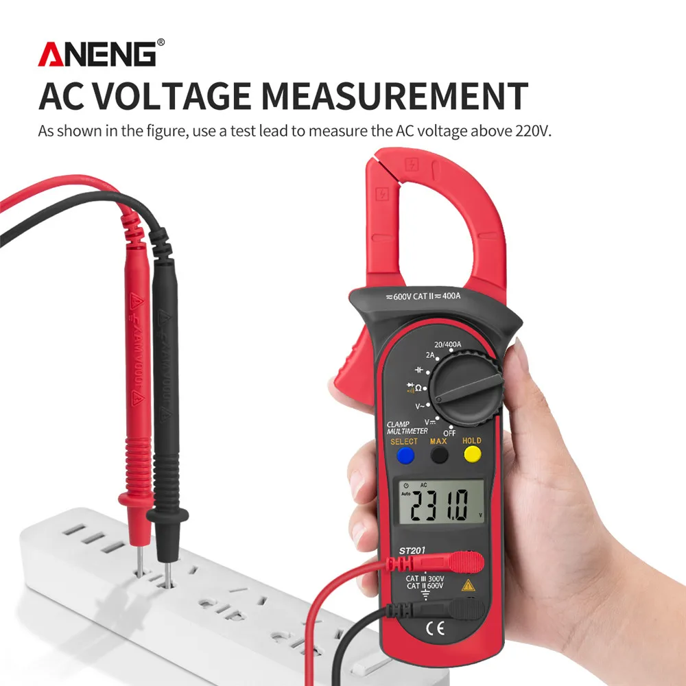 ANENG ST201 Professional Digital 1999 Count Clamp Multimeter ACDC Ammeter Transistor Capacitor Auto Voltage Tester Electric