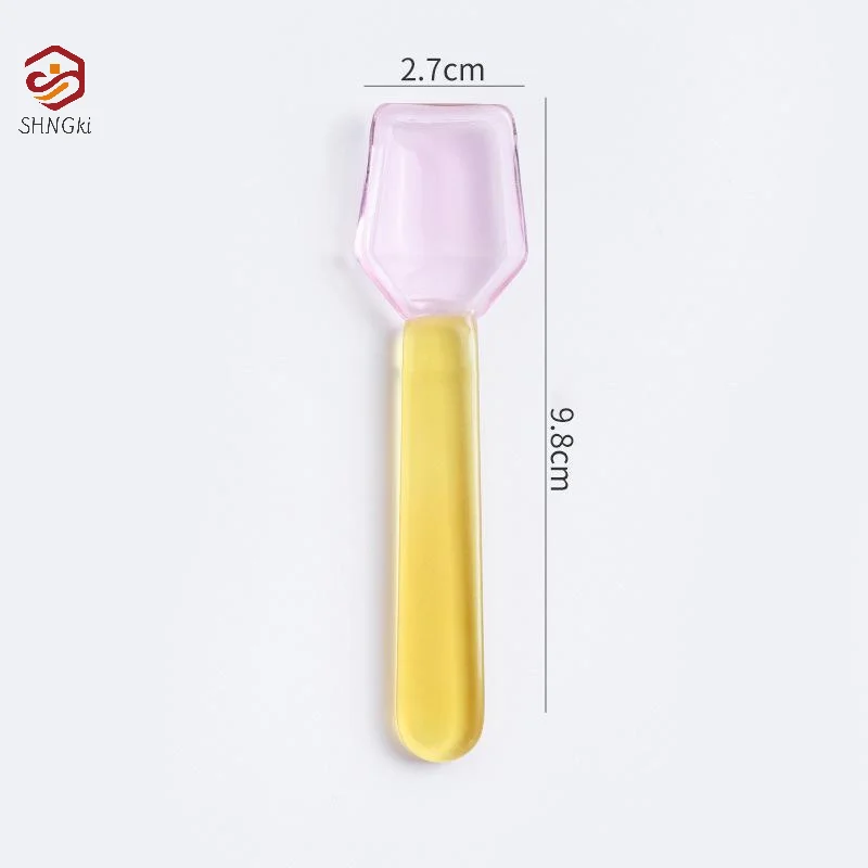 [Cute Style Colorful Glass Dessert Spoon Heat Cold Resistance INS Style Ice Cream Spoon Short Handle Coffee Spoon Ice Cream]