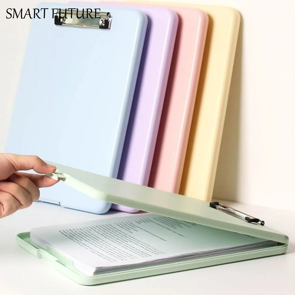 

Vertical Opening A4 File Folder Candy Color Plastic Clipboard Writing Pad Writing Board with Metal Clip Memo Clip Board Home