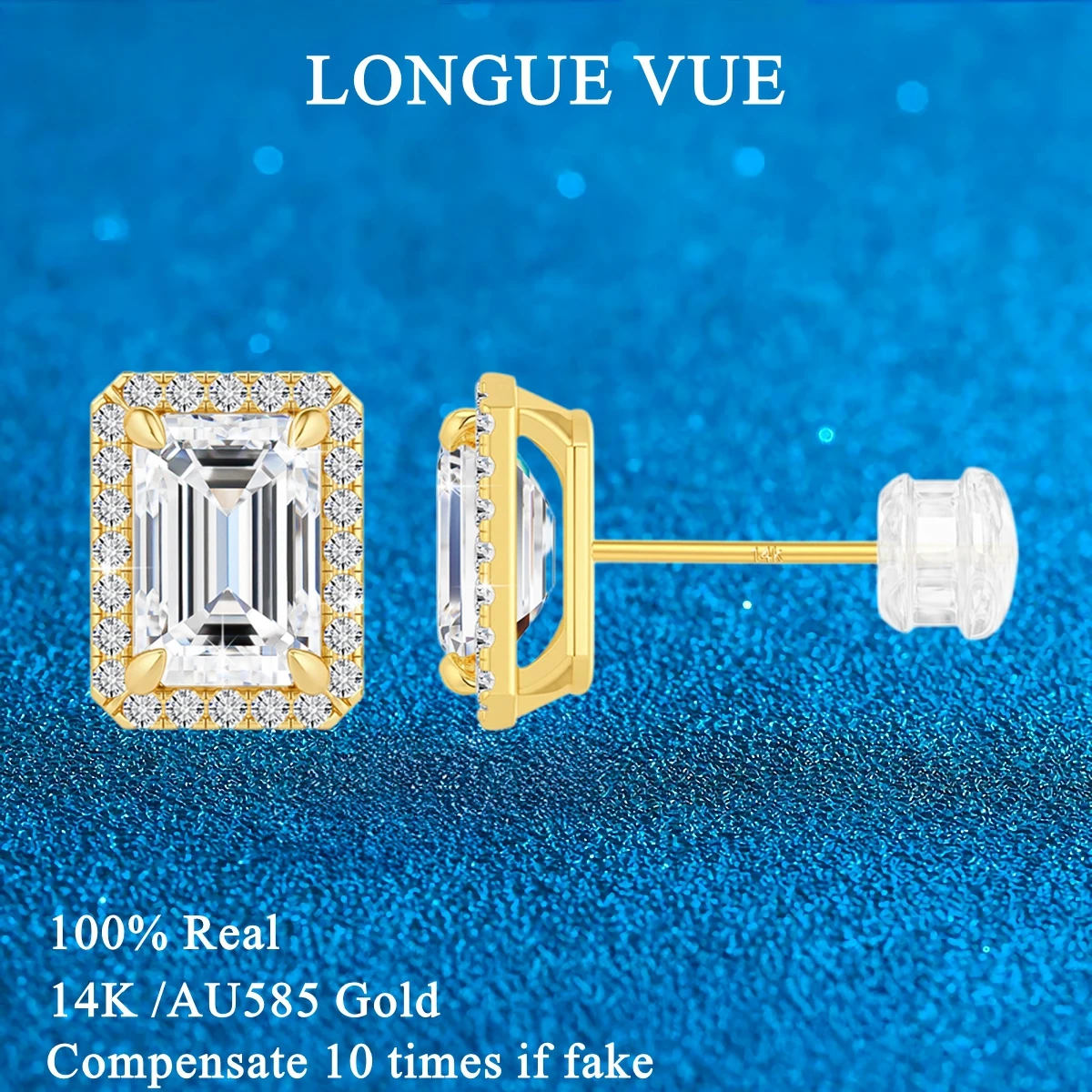 Pendientes de Oro de 14K con Moissanita Corte Esmeralda con Certificado, para Mujer y Hombre, Color D, VVS1, Pendientes de Diamante de Laboratorio, Joyería de Boda