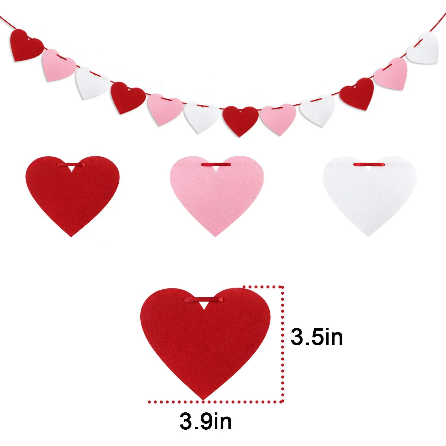 Valentines Day Red Heart Banner Garland Bunting Love Heart Paper Banner Valentines Day Decoration Birthday Party Banner String