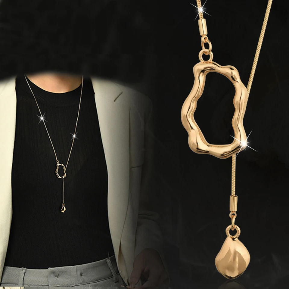 ZAKOL Stainless Steel Irregular Y-shaped Long Necklace for Women Exquisite Versatile Sweater Chain Charm Party Accessories Gift