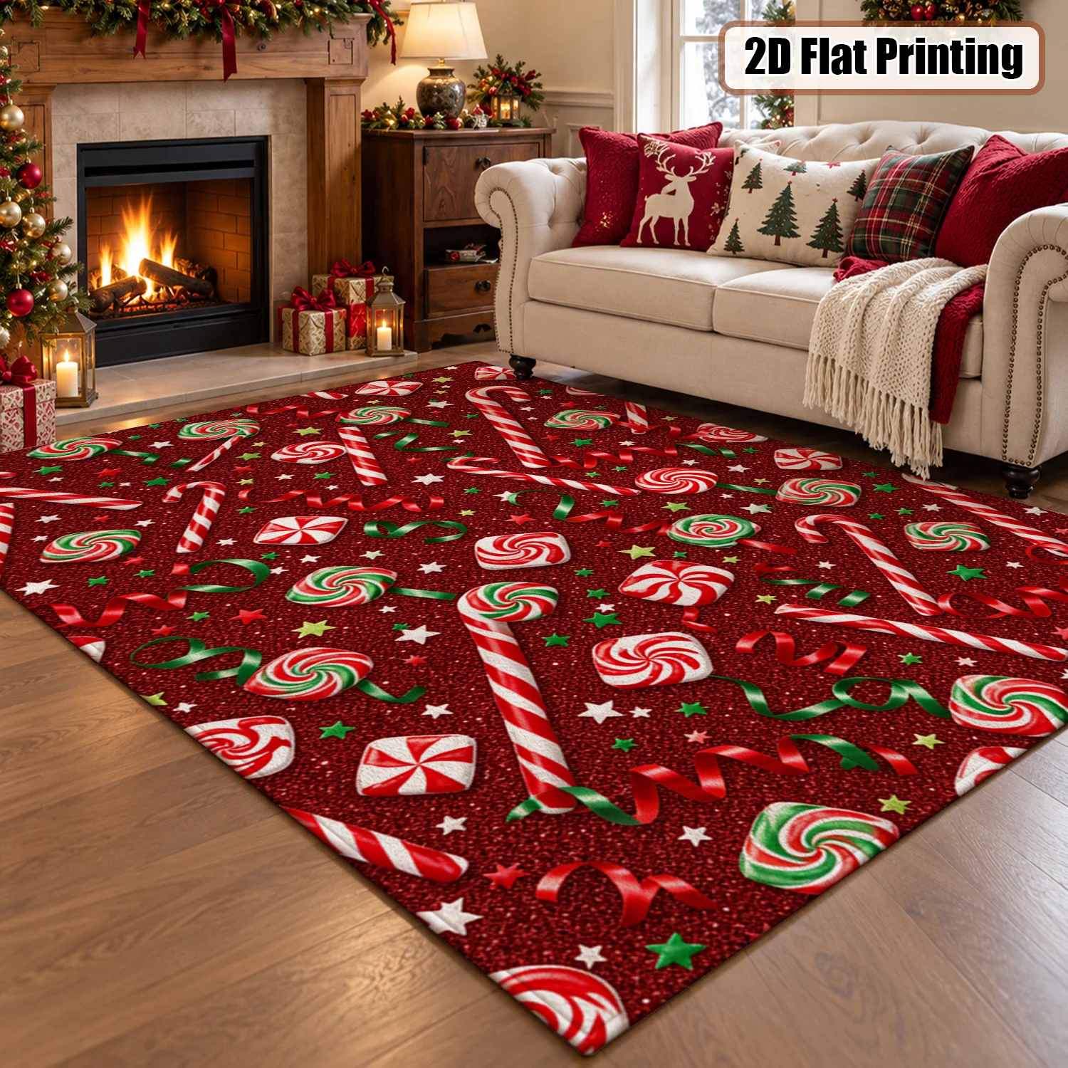 [2d Flat]Candy Cane Peppermint Swirl Rug Suitable for Living Room Bedroom Entryway Suitable for Christmas New Year Decor,