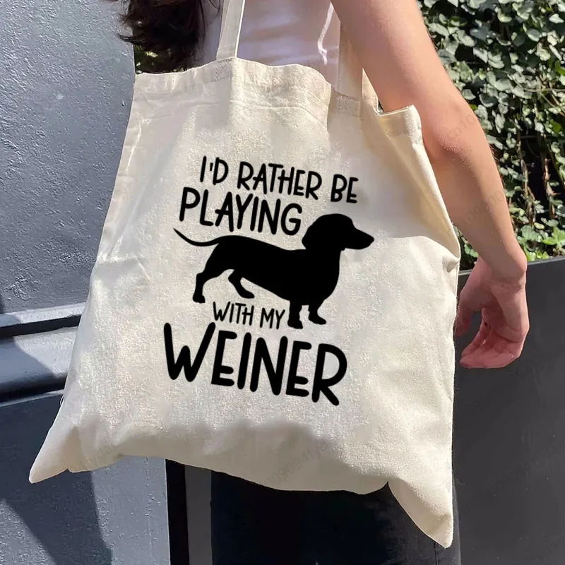 Dachshund Teckel Cute Dog Harajuku Art Shopping Bags  Printed Cartoon Reusable  Bag Handbag Shoulder Bags Custom Handbags Women