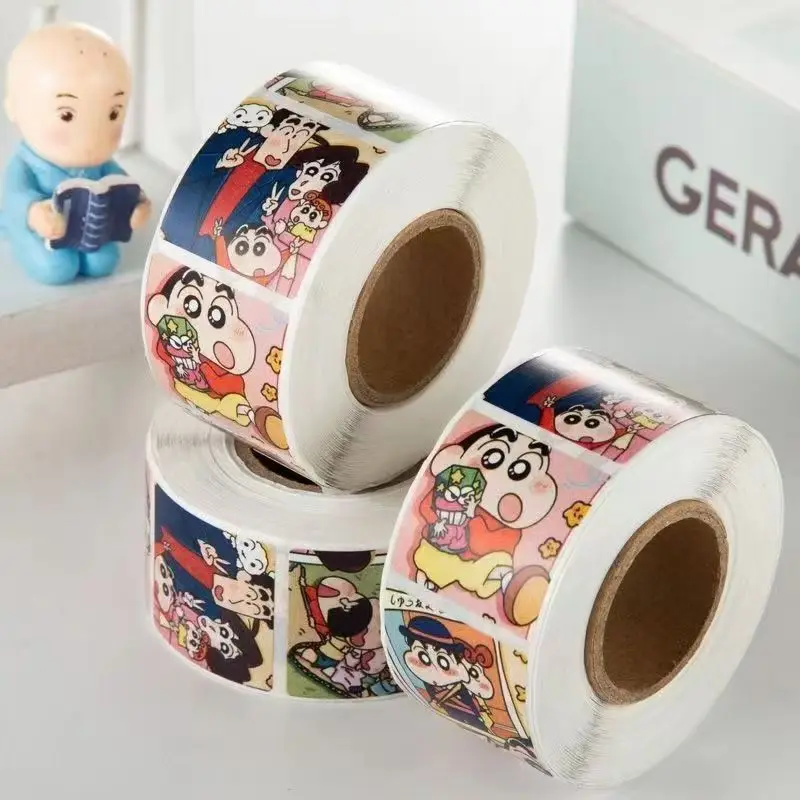 500PCS/Roll Crayon Shin-chan Anime Stickers Cute Shinnosuke nohara Cartoon Decals Toy Journal Notebook Guitar Phone Sticker Gift