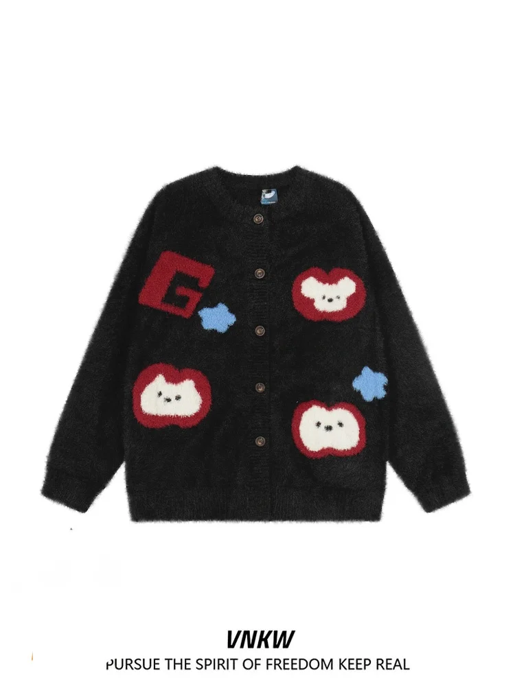 

Premium Feel Mohair Fruit Pattern Embroidered round Ne Knitted Sweater Men Women Autumn Winter Soft Lazy Sle Couple Sweater