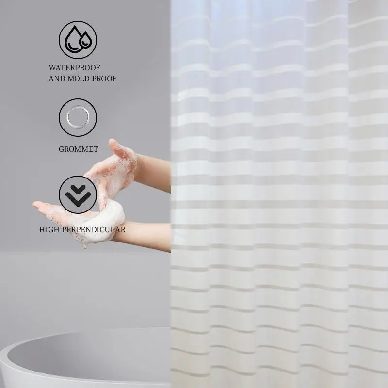 Plastic PEVA Waterproof Shower Curtain Transparent White Stripe Bathroom Curtain Luxury Bath Curtain