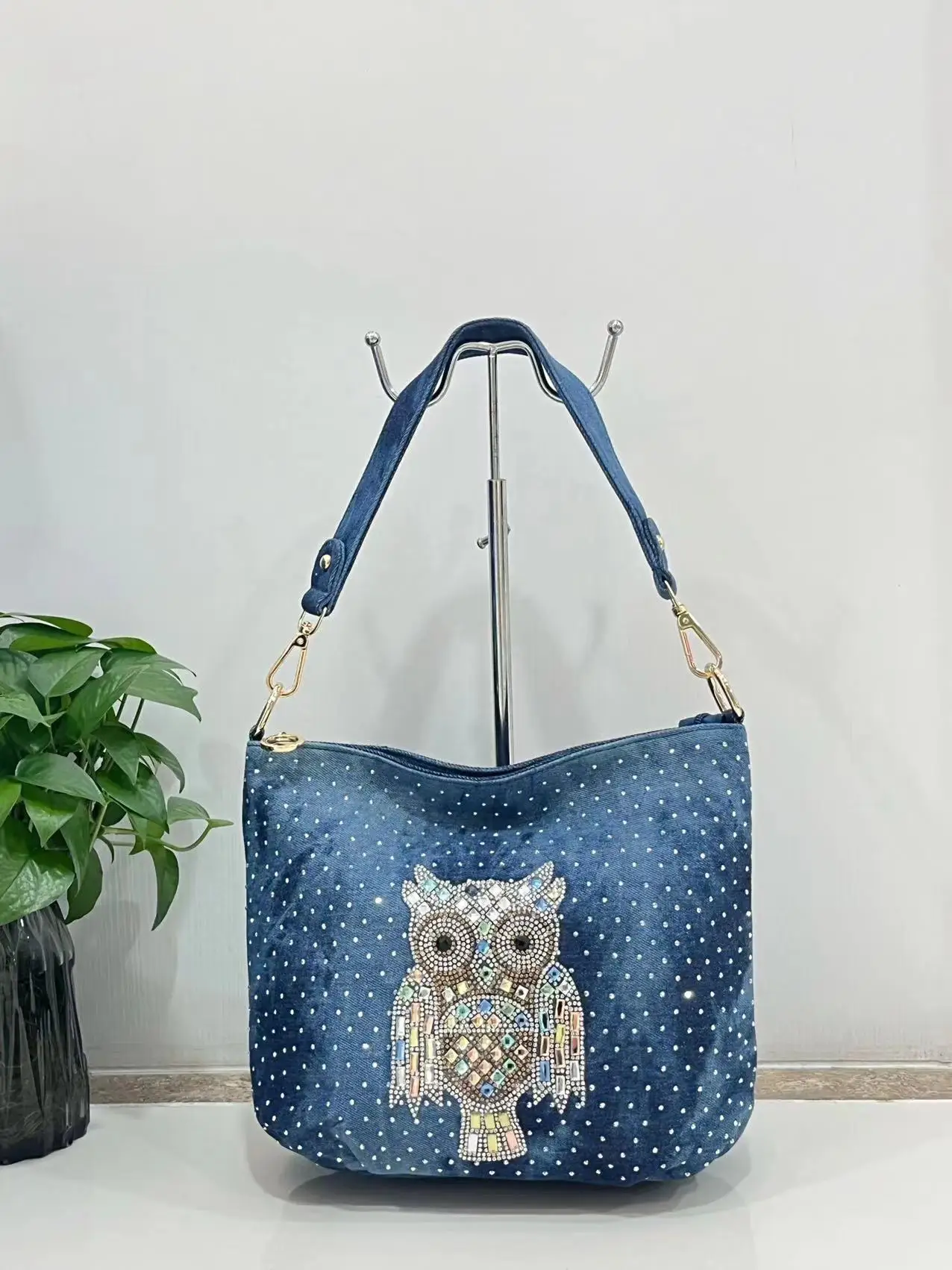 Borsa a tracolla femminile borsa a tracolla in Denim da donna per borsa da donna Sac Fashion Diamonds Owl Bucket Bag