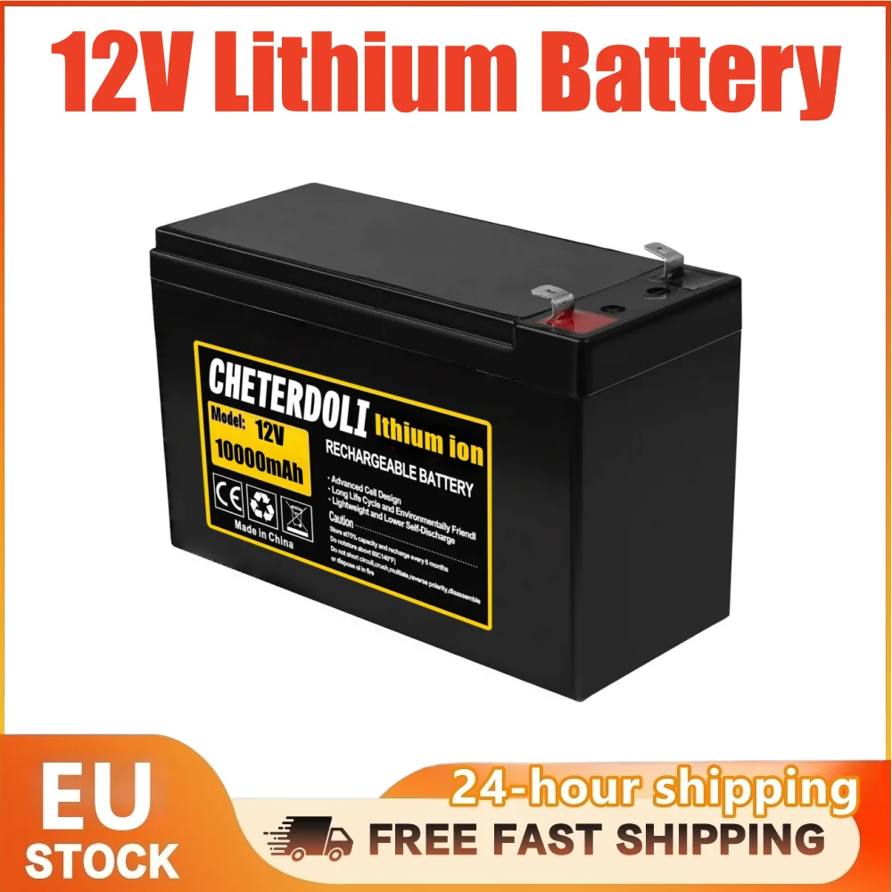 Spedizione rapida da magazzino UE, batteria al litio ricaricabile 18650 da 12V 10Ah per impianti solari, veicoli elettrici, luci a LED, con caricabatterie da 12,6V 3A