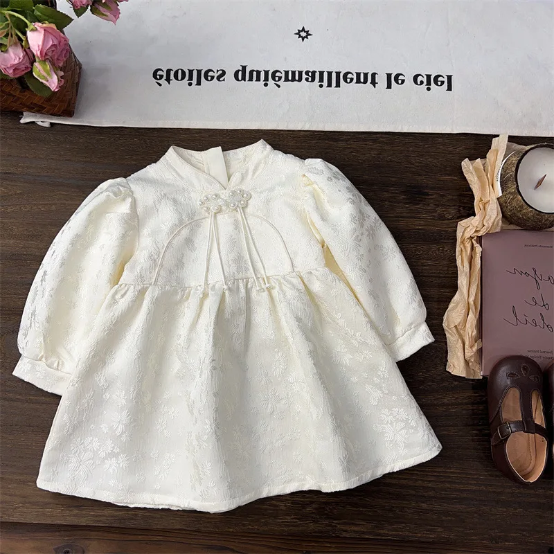 Girls' Dress Spring New Chinese Style Long-sleeved Princess Dress  Ropa De Niña  Girls Clothes فساتين طويلة للاطفال