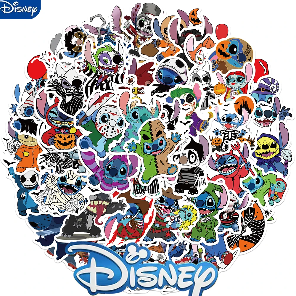 

50PCS Disney Stitch Sticker Funny Mix Horror Movie Character Stickers Vinyl DIY Phone Car Laptop Fridge Anime Decal for Kid Gift