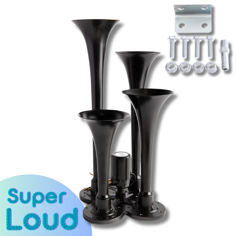 

4 Trumpet Air Horn Powerful Loud Universal 12V / 24V 150DB for Train Car Truck Lorry Boat SUV Motorcycle