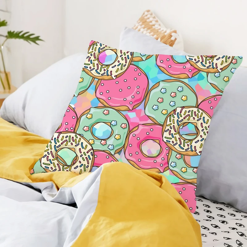 Donuts Pillowcase Gourmet Food Printing Custom Pillowcase Home Decor Sofa Living Room Throw Pillow Cover 35X35 Drop Shipping