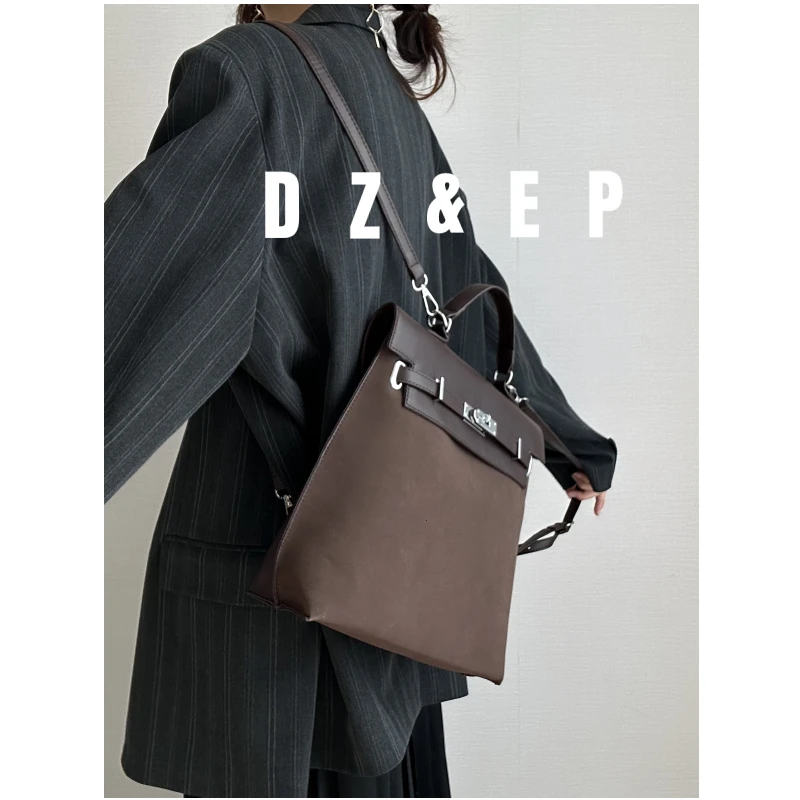 

2024 New Women's Large Capaci Commuter Bapa Student Faion Autumn Winter Brown Double oulder Bag Soft PU Leather